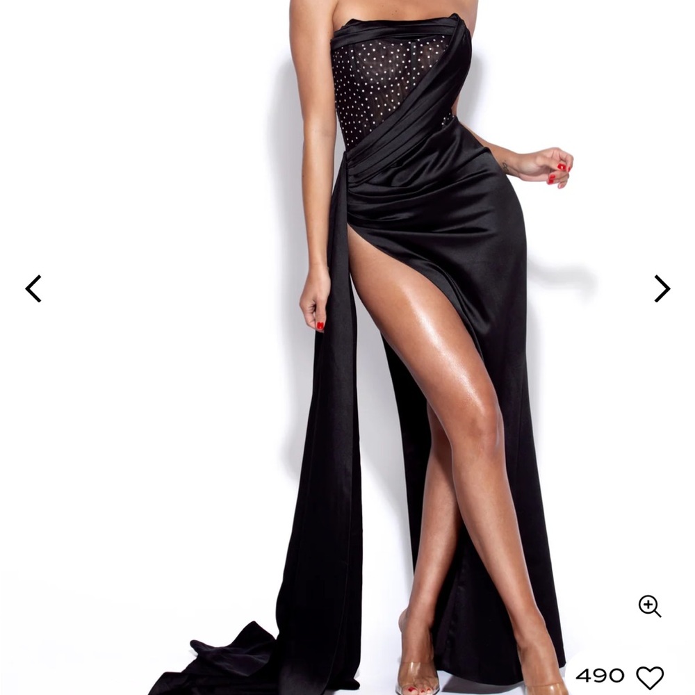 Black Strapless Maxi Gown with Slit